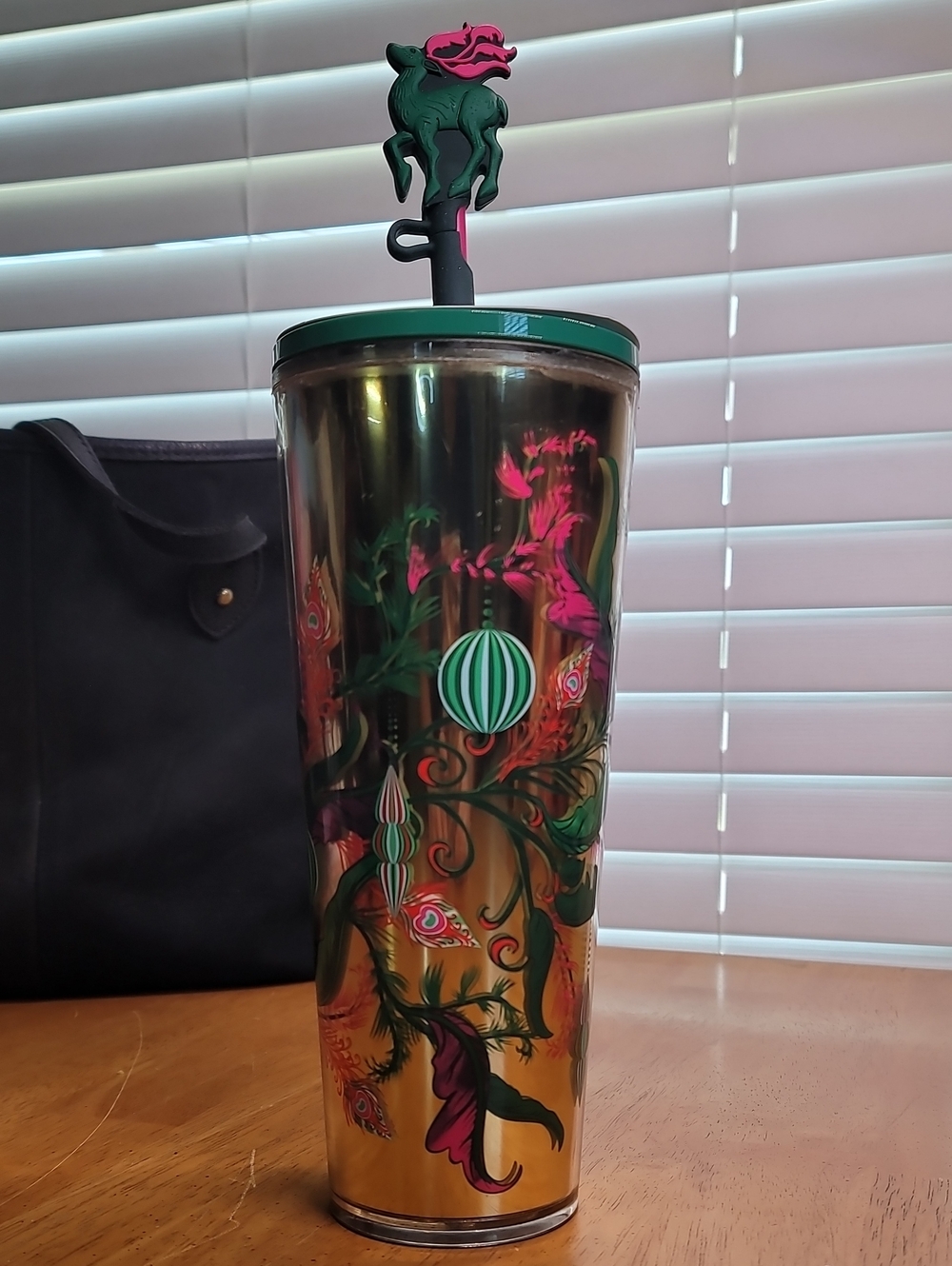 Starbucks 2024 Holiday Gold Mirror Ornament Floral cold cup tumbler (24 oz)